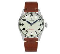 Cronos Pilot Flieger Mechanical Men Watch Stainless Steel Blue Light Luminous Sapphire Crystal Skeleton Back Leather Strap, color 2,