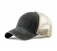 Croogo Men's Adjustable Mesh Back Cap Curved Bill Snapback Mesh Baseball Cap Retro Washed Trucker Cap Breathable Sun Hat, Zm02-black, One size