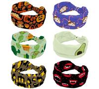 Crooked Monkey Pattern Deep Purple Fashion Wide Headband, 6 Packs Headbands for Women, Cross Elastic Head Wrap, Sweat Sport Workout Turban Headband