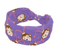Crooked Monkey Pattern Purple Women's Wide Hairbands, Soft Turban Headband, Non Slip Head Wraps, Elastic Sweat Yoga Workout Headband Cross Knotted Hairwrap Bandana