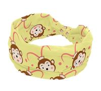 Crooked Monkey Pattern Yellow Headbands for Women, Wide Turban Headband, Non Slip Head Wraps, Elastic Sweat Yoga Workout Hairband Soft Hairwrap Bandana