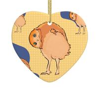 Crooked Owl Print Christmas Ornament Hanging, Ceramic Heart Pendant, for Birthday Weddings & Keepsake Gift Decor