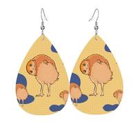 Crooked Owl Printed leather earrings with teardrop-shaped dangling design, light and soft.
