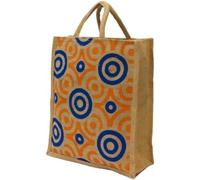 Crop Circle Design Zippable Jute Bag Medium Size Luxury Reusable Shopping Bag- PACK OF 2