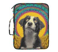 Crop Circle Dog Expanding File Folder with Labels Multi-Pocket 1.5-Inch 3-Ringing Binder Organizer with Zipper Closure for Home Office