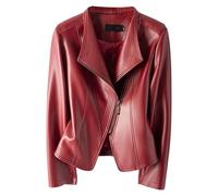 Crop Faux Leather Jacket for Women Casual Biker Coat Asymmetrical Slim Zip Cropped Lightweight Sping Fall Outfit Wine Red 5X-Large