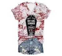 Crop Shirts for Women Western Halloween Shirt Womens Birthday Women's Tops Fall Oversized Collared Button Down Up Black Scoop Neck Short Sleeve Red Cropped Workout Waffle