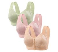 Crop Top Bras Cotton Non Wired Bras for Women UK 3 Pieces of Front Open Buckle Top Support Without Ring Beauty Back Middle Bra Large Size Thin Vest Ladies Bras Non Wired 40F Soft (Rose Gold, 42)