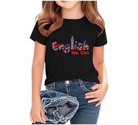 Crop Tops for Girls 9 Years Black T Shirts for Girls UK British National Flag Printed Short Sleeve Plus Size Loose Fit Tees Tunic Lightweight Crew Neck Casual Children's Clothes Union Jack