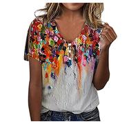 Crop Tops for Women Cutout Button Down Tops Comfort Fitting Blouse Shirt Lightweight Soft Tees Sexy Summer Shirt Baggy Tops Short Sleeve V Neck Graphic Print Shirt Going Out Tops for Women UK White