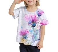 Crop Tops Kids Girls Cute Summer Ink Painting Printed T Shirt Floral Design Comfortable Blend Casual Tee for Kids Stylish Top (White-5, 1-2 Years)