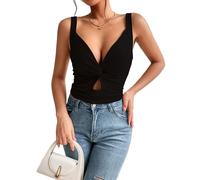 Crop Tops Women Y2k Tank Tops Sexy V Neck Vest Sleeveless Corset Tops Skinny Ruched Bustier Top Cropped Vest Cami Backless Tank Top Slim Fit Streetwear(Black S)