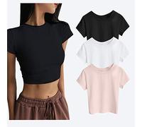 Crop Tops Women's Sexy Short T-Shirt Basic Short Sleeve Crew Neck Tee Shirts Y2K Slim Fit Tops Vintage Aesthetic Outfit Summer Short Sleeve Shirt Casual Streetwear Stretch Crop Top Tight, pink, S