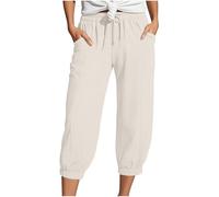 Crop Trousers 3/4 Length Trousers for Women Wide Leg Joggers Women Tall Woman Slacks Black Tracksuit Bottoms Ladies Capri Pants for Beige Wide Leg Pedal Pushers Female Green Linen Joggers