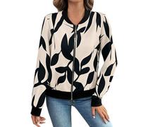Cropped Bomber Jacket Women Floral Printed Flight Jackets Long Sleeve Zip Up Short Baseball Jacket Casual Lightweight Coat with Pockets Slim Fit Tops Spring Autumn Outerwear