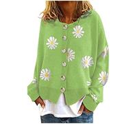 Cropped Cardigans for Women 2024 Casual Floral Print Long Sleeve V-Neck Sweaters Jackets Cute Daisy Button Down Ribbed Knitwear Cardigan Sweater Womens Fall Cardigan Outerwear