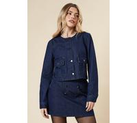 Womens Cropped Collarless Jacket Indigo 8