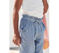 Cropped Cotton Gauze Trousers with Floral Print, for Girls blue medium all over printed