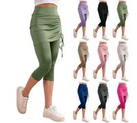Cropped Culottes Womens UK Sale, Capri Leggings Yoga Pants Skirted Swim Shorts Ladies Surf Leggings Swimming Bottom with Attached Skirt, Drawstring High Waisted Tights Running Workout Active Joggers