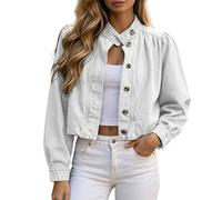 Cropped Denim Jacket Women Puff Sleeves Button Down Short Jean Jackets | Vintage Boyfriend Jeans Coat Lightweight Fitted Crop Jean Jacket Long Sleeve Classic Casual Trucker Short Denim Jackets