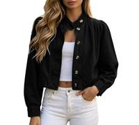 Cropped Denim Jacket Women Puff Sleeves Button Down Short Jean Jackets | Vintage Boyfriend Jeans Coat Lightweight Fitted Crop Jean Jacket Long Sleeve Classic Casual Trucker Short Denim Jackets