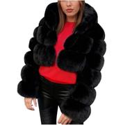 Cropped Hooded Faux Fur Coat for Women Fluffy Tiered Panel Warm Short Jacket Zip Up Artificial Fox Fur Coats Shaggy Hooded Cardigan Luxe Fuzzy Bubble Chunky Thick Crop Coat Outerwear