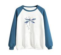 Cropped Hoodies for Women Comfy Bear Holy Communion Gifts for Girls Travelling Women's Odonate Print Color Block Casual Fashion Sweatshirt Top (4-Blue, L) Outlet Clearance Uk