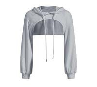 Cropped Hoodies for Women Long Sleeve Cut out Drawstring Hoodie Y2k Crop Tops Sweatshirt Pullover Top Aesthetic Punk Hip Hop Dance Sexy Rave Cloth Women's Fashion for Mum Grey