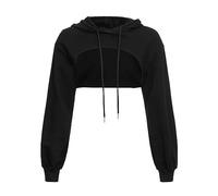Cropped Hoodies for Women Long Sleeve Cut out Drawstring Hoodie Y2k Crop Tops Sweatshirt Pullover Top Aesthetic Punk Hip Hop Dance Sexy Rave Cloth Women's Fashion for Mum Black