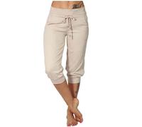 Cropped Joggers Women Stretch Capri Jogging Bottoms Ladies Solid Drawstring Tracksuit Bottoms with Pockets Comfy Casual Workout Yoga Sport Gym Pants Cropped Sweatpants