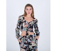 Cropped long sleeve top women - Wispy Leaves Front Tie