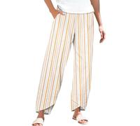 Cropped Palazzo Pants Longline Cover Up Harem Trouser Airy Trousers Women UK Striped Linen Pant Women Summer Casual Wide Leg Pants with Pockets Comfy Smart Relaxed Fit Trouser Beige