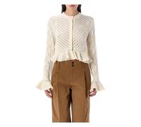 Cropped Ruffled Cardigan, female, Chloé, Cardigans, White, M, Knitwear M