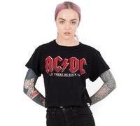 AC/DC Cropped T-Shirt for Women | Ladies Short Sleeve Rock Band Black Crop Top | Distressed Logo Let There Be Rock Song Album | Music CD Gifts Merchandise