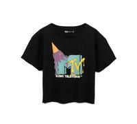 MTV Cropped T-Shirt for Women | Ladies Music Television Band Songs Ice Cream Logo Black Crop Top | Festival Clothing Merchandise Small