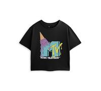 MTV Cropped T-Shirt for Women | Ladies Music Television Band Songs Ice Cream Logo Black Crop Top | Festival Clothing Merchandise XX-Large