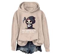 Cropped Sweater Women Oversized Hoodies Winter Cotton Sweatshirt Pullover 2025 Fashion Tops Trendy Outfits Thius Coffee Is For Your Letter Printed Halloween Cute Evil Sweatshirts (Khaki, XXXXL)