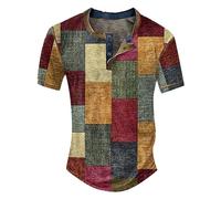 Cropped Tops for Men UK Mens Blouse Teachers Gifts for Men Outdoor Hiking Men's T Shirt Button Neck Short Sleeved Casual Top Striped Plaid Retro Western Denim Print Top Outlet Clearance UK