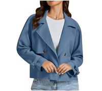 Cropped Trench Coat for Women Double Breasted Notched Lapel Casual Jacket Loose Solid Open Front Long Sleeve Blazers Ladies Casual Business Office Work Formal Suit Jacket