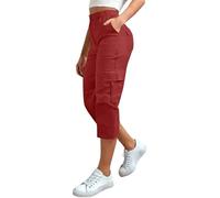 Cropped Trousers For Women Uk Elastic High Waist Cargo Trousers 3/4 Length Ladies Combat Pants With Multi-Pockets Outdoor Hiking Walking Tracksuit Bottoms Casual Capri Pants Summer Fashion Clothes