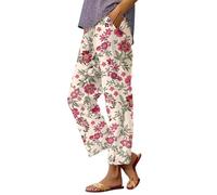 Cropped Trousers for Women UK Ladies Boho Patterned Floral Print Holiday Yoga Beach Pants Slacks Summer Casual Comfortable Elasticated Waist Wide Leg Lightweight Breathable Palazzo Trousers Blue
