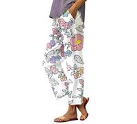 Cropped Trousers for Women UK Ladies Boho Patterned Floral Print Holiday Yoga Beach Pants Slacks Summer Casual Comfortable Elasticated Waist Wide Leg Lightweight Breathable Palazzo Trousers Pink