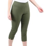 Cropped Trousers for Women UK - Ladies Stretch Capri Summer Pants 3/4 Length Pedal Pushers Elasticated Bengaline Cut Off Leggings (UK, Numeric, 12, Regular, Regular, Khaki)