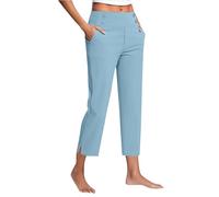 Cropped Trousers for Women UK Straight Leg High Waist Stretch Chino Pants 3/139 Length Regular Fit Casual Joggers with Pockets Ladies Elegant Soft Lightweight Office Workwear Sky Blue XL