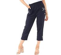 Cropped Trousers Women New Cherry Berry Soft Cotton Stretch Capri Cropped 3/4s Elasticated Cropped Trousers Women Pants Size 8-26 UK (10, Black)