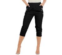 Cropped Trousers Women New Cherry Berry Soft Cotton Stretch Capri Cropped 3/4s Elasticated Cropped Trousers Women Pants Size 8-26 UK (as8, Numeric, Numeric_18, Regular, Regular, Black)