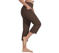 Cropped Trousers Women Summer Yoga Capri Pants Elastic Waist Straight Leg 3/4 Leggings Magic Smart Office Work Pants with Pockets Crossover Workout Going Out Crop Trousers Brown XL
