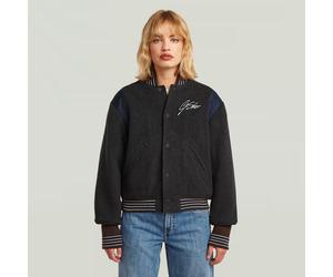 Cropped Varsity Bomber Jacket - Grey - Women L