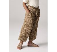 Cropped, Wide Leg Paperbag Trousers in Cotton Gauze for Girls beige