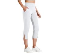 Cropped Yoga Pants for Women Buttery Soft High Waisted Yoga Pants Slim Fit Tummy Control Capri Trousers Casual Elasticated Side Split Pants Stretchy Gym Workout Running Leggings with Pockets White